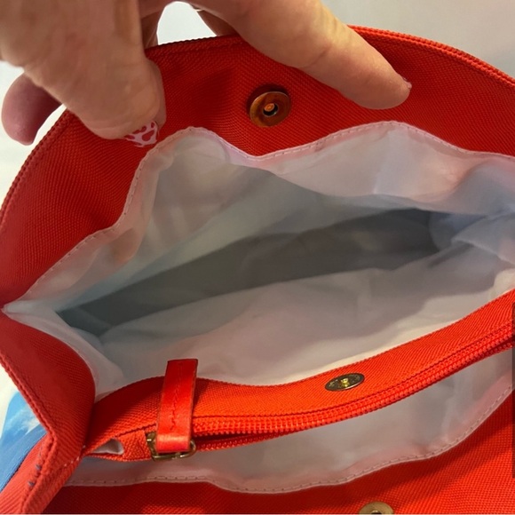 Moschino | Vintage 1990s Cloud Print Bag Red Blue Tote Logo Rope Handles - Picture 7 of 8